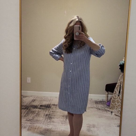 J. Jill Linen Front Button Shirt Dress Sleeves Roll up Small Collar Blue Size L - Picture 8 of 15